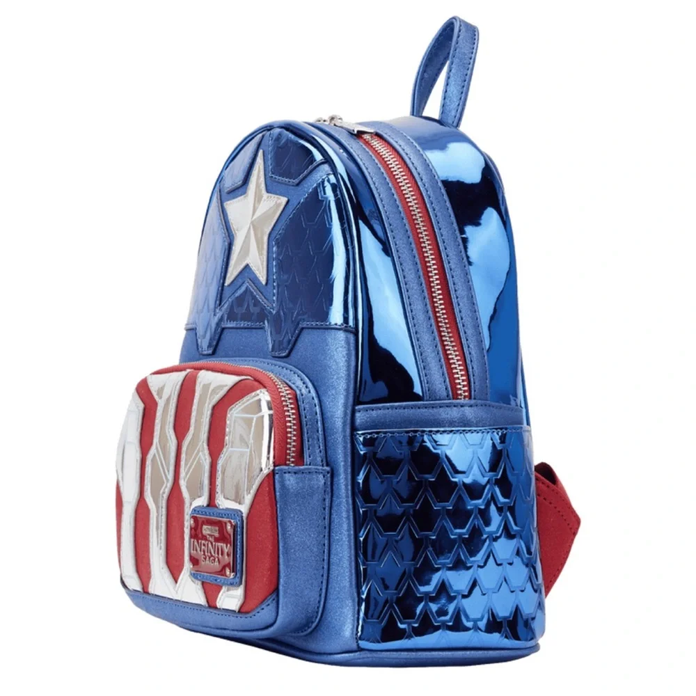 NWT - Loungefly Marvel Metallic Captain America Cosplay Mini Backpack